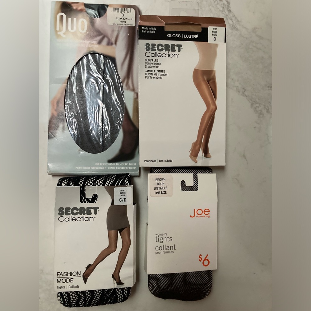 5pc bundle 3 sheer2 Fishnets QUO seamed black SECRET Gloss Nude Fishnets blk brn
